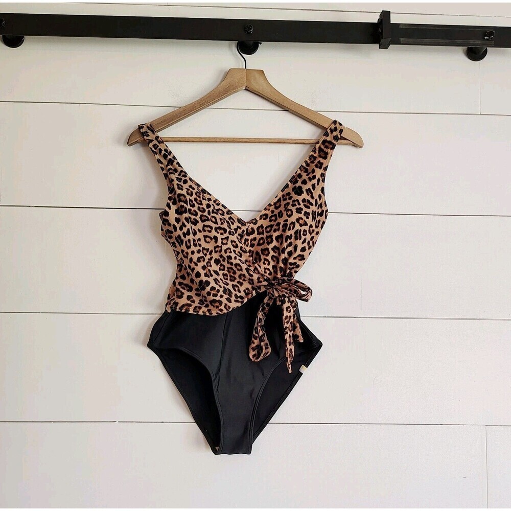 Summersalt Wrap One Piece Leopard Swimsuit Womens 4 Black Animal Print Classic - Picture 3 of 10